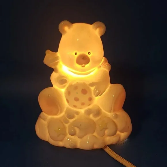 NURSERY NIGHT LIGHT CERAMIC BEAR ON CLOUD with RATTLE & BALL Decoration - Picture 10 of 11